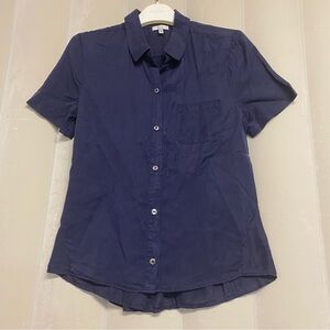 Clu Anthropologie Women’s Button Up Shirt Small Silk Blend Cinched Back Navy